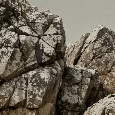 Rugged lichen-covered rock formation