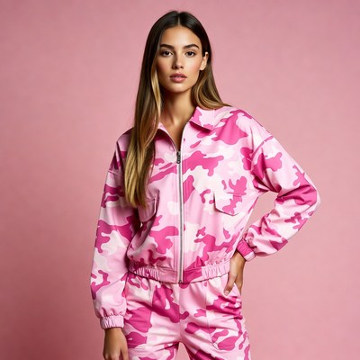 Woman in pink camouflage jacket