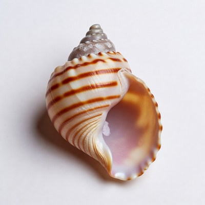 Striped Seashell on White Background