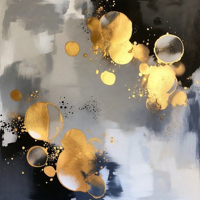 Abstract Gold Bubbles on Gray Black