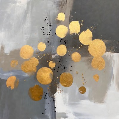 Gold circles on gray abstract painting