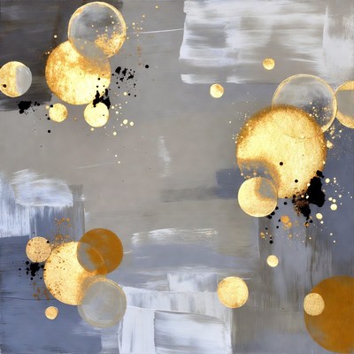 Golden Bubbles on Gray Abstract Painting