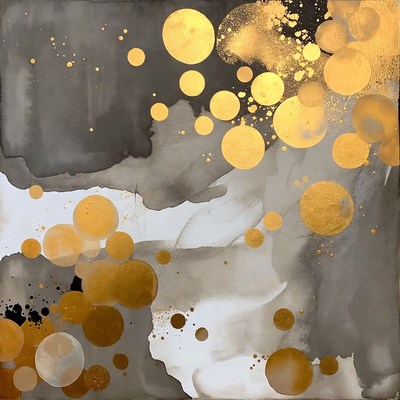 Abstract Gold Circles on Gray Background