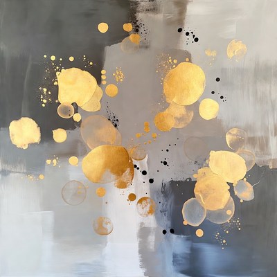 Golden Bubbles on Gray Abstract Painting