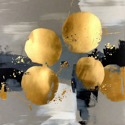 Golden Circles on Gray Abstract Painting
