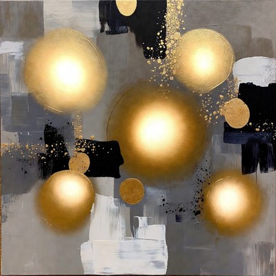 Abstract Golden Circles on Gray Background