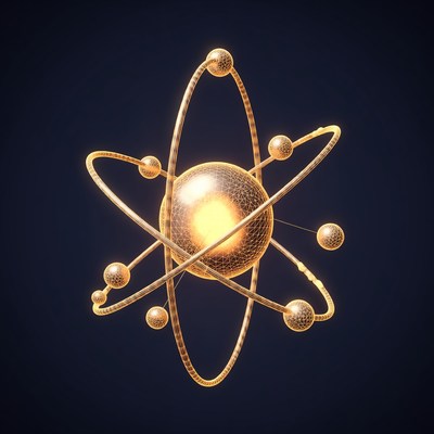 Golden Atom Model 3D Render