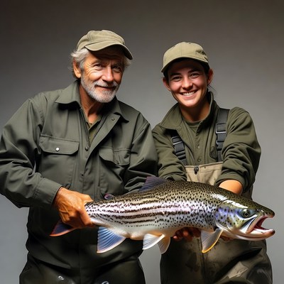 Man and woman holding trout