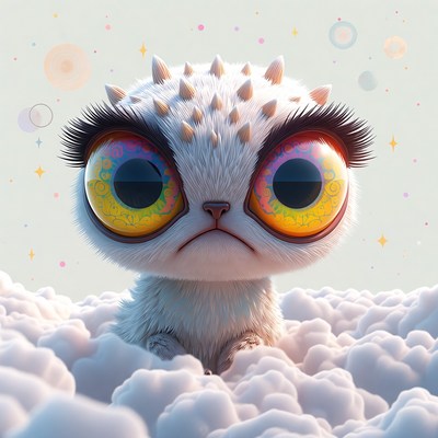 Cute Spiky Baby Animal on Clouds