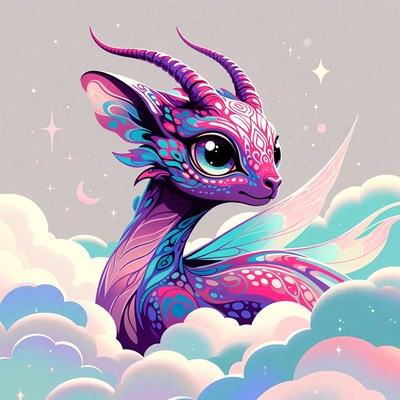 Cute Purple Dragon on Clouds