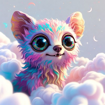Cute colorful fox on clouds