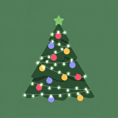 Illustrated Christmas Tree with Lights