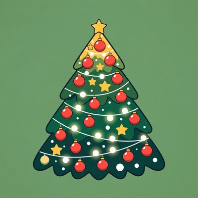 Illustrated Christmas Tree with Ornaments
