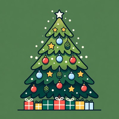 Illustrated Christmas Tree with Gifts