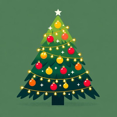 Illustrated Christmas Tree with Lights