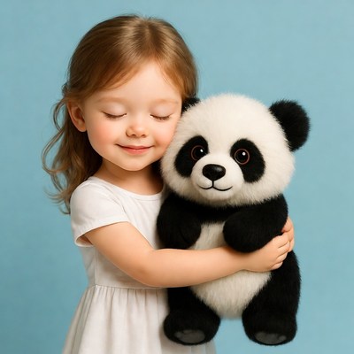 Girl hugging teddy panda