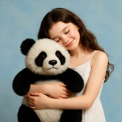 Girl hugging teddy panda