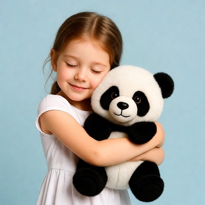 Girl hugging panda teddy bear