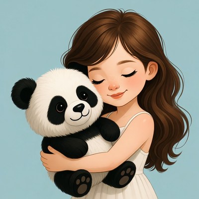 Girl hugging cute panda plush