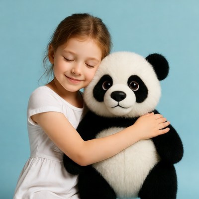Girl hugging plush panda