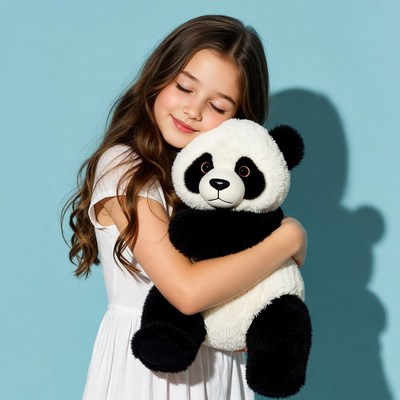 Girl hugging teddy panda