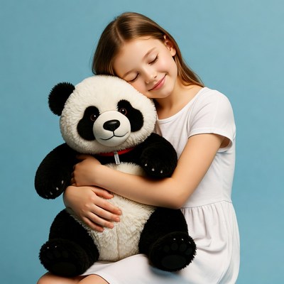 Girl hugging teddy panda bear