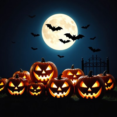 Jack-o'-lanterns under Halloween moon