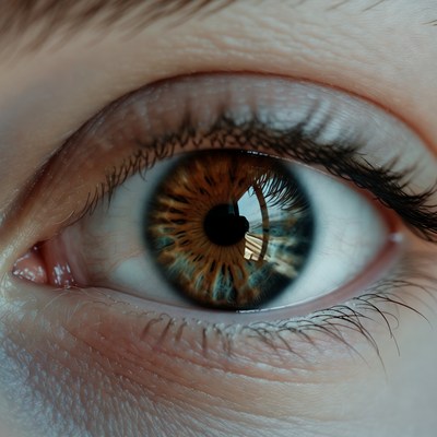 Close-up hazel eye with long lashes