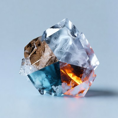 Multicolored Crystal on Blue Background