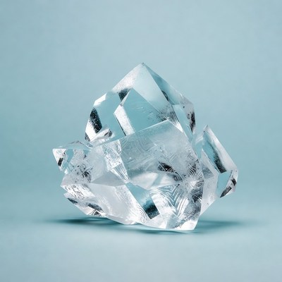 Clear Quartz Crystal on Blue Background