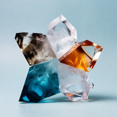 Colorful Crystal Cluster on Blue Background