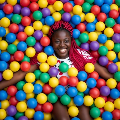 African-American woman in colorful ball pit