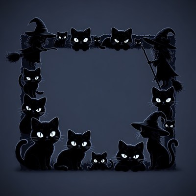 Halloween Witch Cats Silhouette Frame
