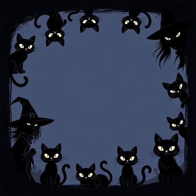Black Cats and Witch Illustration