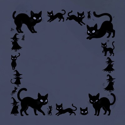Black cats and witches silhouette frame