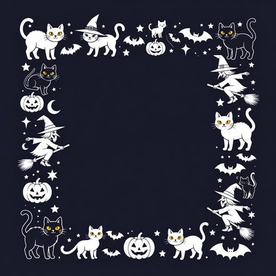Halloween Cats Witches Frame