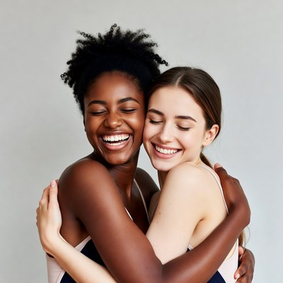 Two women hugging and smiling