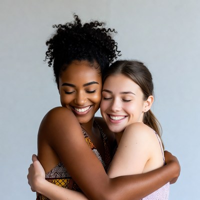 Two women hugging warmly
