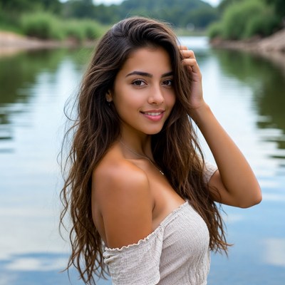 Smiling woman by river
