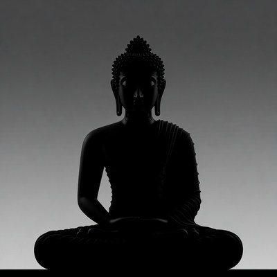 Black silhouette Buddha statue meditating