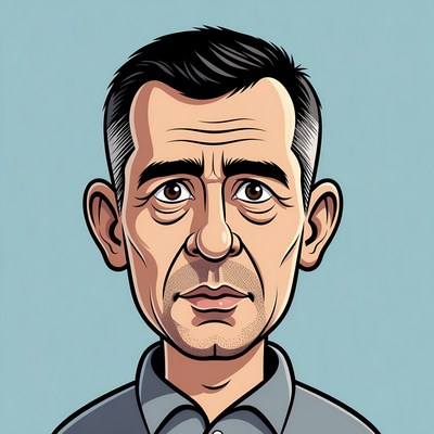 Cartoon man with short black hair