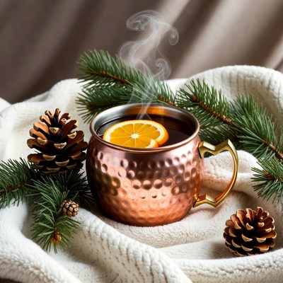 Hot Toddy with Orange Slice and Pine Cones