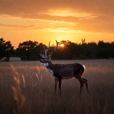 Buck standing in sunset field