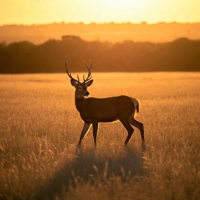 Buck standing in golden sunset field