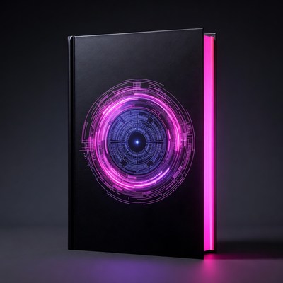 Black book with neon cyber circle