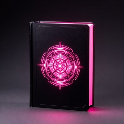 Black book with glowing pink neon design