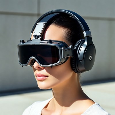 Woman wearing VR headset outdoors
