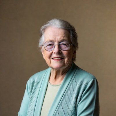Elderly woman smiling with glasses