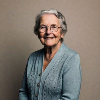 Elderly woman smiling with glasses