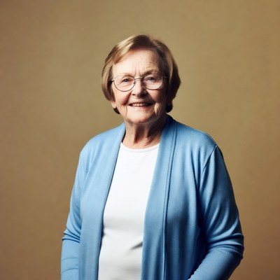 Elderly woman smiling with glasses
